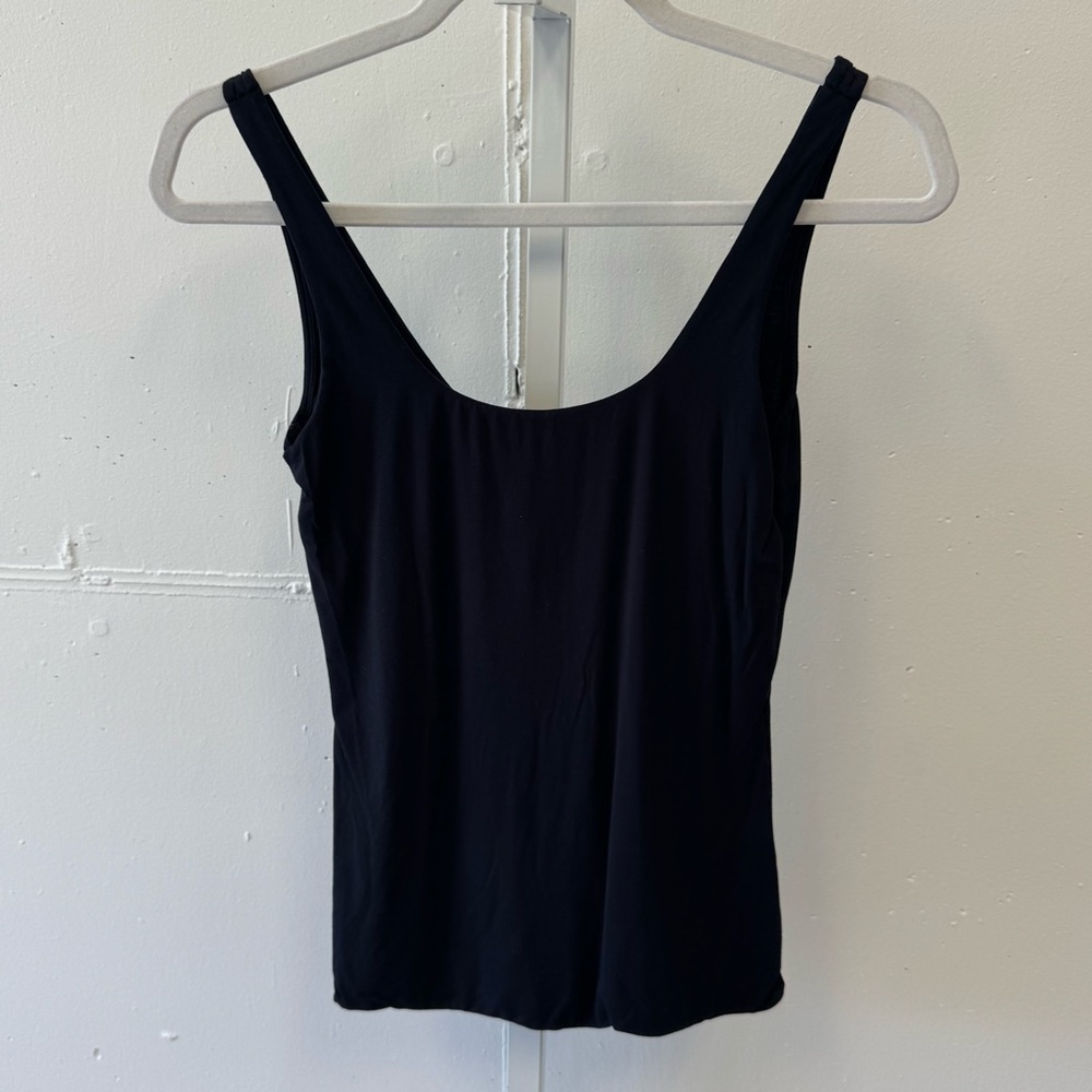 ADAY Scoop Neck Minimalist Wrinkle Free Double Fabric Tank XS Black Stretch